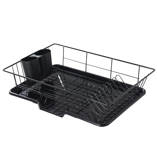 Space-Saving 3-Piece Dish Drainer Rack Set with Cutlery Holder - Maximize Countertop Space, Black - color: Black