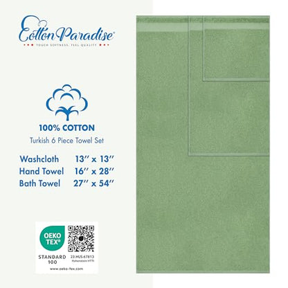 Cotton Paradise Towel Set of 6, 2 Bath Towels, 2 Hand Towels and 2 Washcloths Towels for Bathroom Sets, Green - color: Sage Green