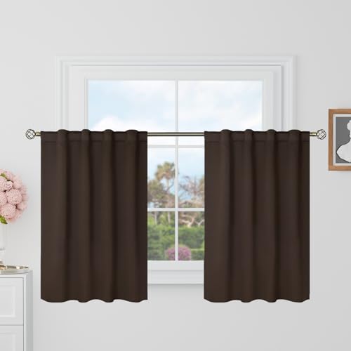BGment Brown Cafe Blackout Curtains 36 Inch Length for Half Windows - 34 x 36 inch Curtains Rod Pocket and Back Tab Thermal Insulated Room Darkening Short Curtains for Kitchen, 2 Window Panels - color: Brown, size: 34"W x 36"L (Pack of 2)