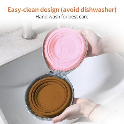 Collapsible Dog Bowls, 2-in-1 Pet Portable Travel Double Bowl Water Food Feeder Traveling Camping & Walking 25oz Brown Pink - color: Brown pink
