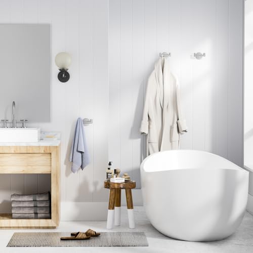 GWAAZXGZ 2 Pack Brushed Nickel Bathroom Hooks for Towels - Self Adhesive Double Hooks for Wall, No Drilling, Stainless Steel 304, Strong Hold for Robes, Coats, Shower Use - color: Silver