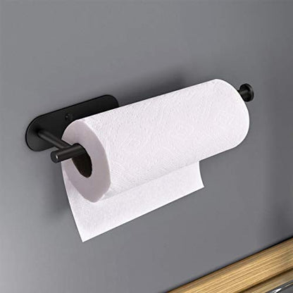 VAEHOLD Adhesive Paper Towel Holder Under Cabinet Wall Mount for Kitchen Paper Towel, Black Paper Towel Roll Holder Stick to Wall, Stainless Steel（Black） - color: Black