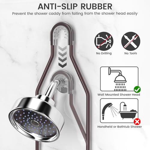 REINHARDT Shower Caddy Hanging Adjustable, Extended Length Rustproof Showers Caddy Over Showerhead with Hooks Soap Holder, Large Capacity Shower Organizer Anti-Swing Bathroom Organizer, Bronze - color: Bronze
