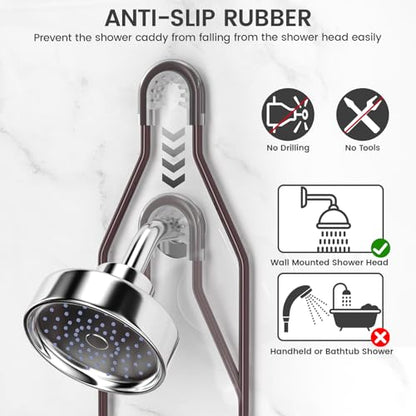 REINHARDT Shower Caddy Hanging Adjustable, Extended Length Rustproof Showers Caddy Over Showerhead with Hooks Soap Holder, Large Capacity Shower Organizer Anti-Swing Bathroom Organizer, Bronze - color: Bronze
