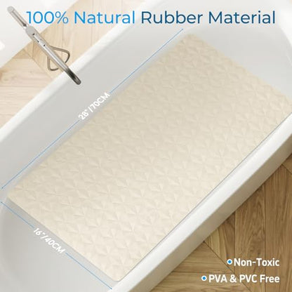 Non Slip Bathtub Mat for Bath Tub Shower - Natural Rubber Mat with 241 Suction Cups - Soft Bathroom Safety Mat - Unique Diamond Pattern - Fatigue Relief - Machine Washable - 16 × 28 Inch - color: Beige, size: 28" x 16" (Rectangular)