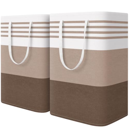 WOWBOX 2 Pack Laundry Baskets, Laundry Hampers, Freestanding Dirty Clothes Hampers with Reinforced Handles & Cross Stitch & Waterproof Coating, for Laundry Bedroom Bathroom Dorm,75L Khaki - color: Khaki, size: 75L