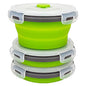 CCyanzi 3piece Round Collapsible Bowl with Lids, Silicone Food Storage Containers, Microwave & Freezer Safe, Space Saving for Kitchen Cabinet and Camping Backpack,(Green Gray) - color: green with gray