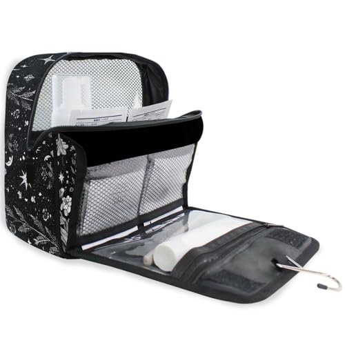 Flower Moon Cow Goat Skull Hanging Toiletry Makeup Bag Travel Toiletries Organizers Cosmetics Bags for Women Men - color: Cow Goat Skull