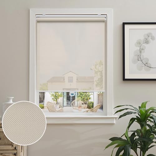 AOSKY Cordless Roller Shades for Windows Light Filtering Shades with 5% Openness Solar Screen Semi Sheer Roller Blinds UV Protection for Office and Home. Easy to Install 26" W x 72" H (Beige) - color: Beige, size: 26"W x 72"H