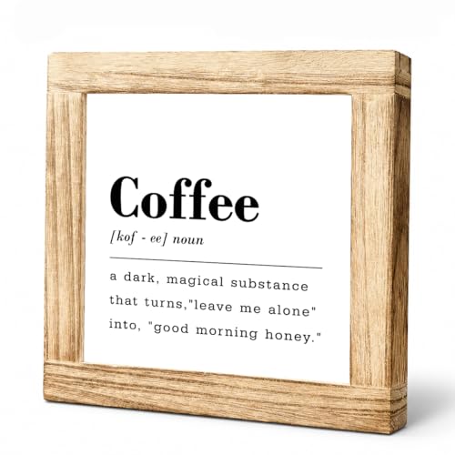 Wood Coffee Sign Funny Coffee Definition Sign Square Handmade Coffees Plaque For Kitchen Office Bar Decor Rustic Farmhouse Wall Art Wooden Coffees Bar Decor Signs 5.9x5.9 inches - color: Coffee 18