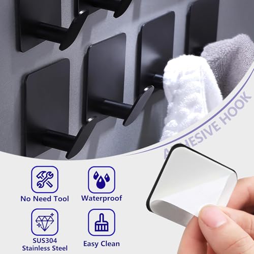 Adhesive Black Hooks - Stainless Steel Wall Hooks Hanger for Hanging Towel Coat Hat Shower Hooks, 304 Metal Robe Hook Rack Stick on Toliet Bathroom Bedroom Office or Kitchen Wall Mount (4 Packs) - color: Black