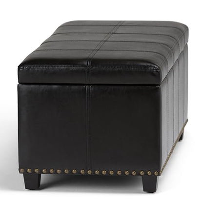 SIMPLIHOME Amelia Storage Ottoman - 33 inch Wide Vegan Leather Rectangle Storage Ottoman Bench in Midnight Black, Transitional Ottoman for Living Room with Nailhead Trim and Lift-Up Lid - color: Midnight Black