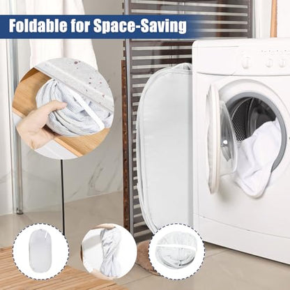 Collapsible Laundry Baskets, Upgrade Pop Up Laundry Hamper with Convenient Bags, Foldable Laundry Basket Mesh Light Weight, Easy to Carry Clothes Hampers for Laundry, Dorm, Toys, Travel White - color: White