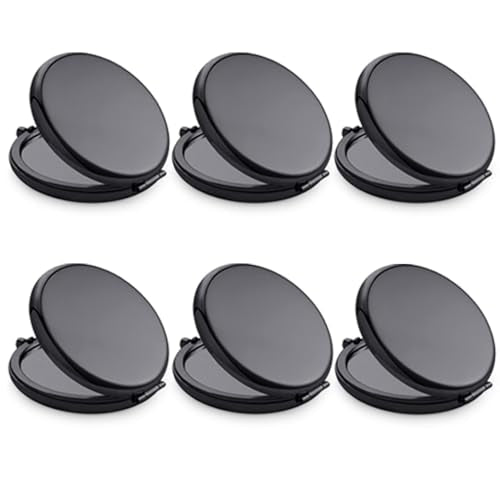Compact Mirror, Pocket Travel Makeup Mirror for Purse, Metal Round Shell, 2-Sided 1X/2X Magnifying, Portable, Folding, Handheld, Black, 6 Pack - color: Black