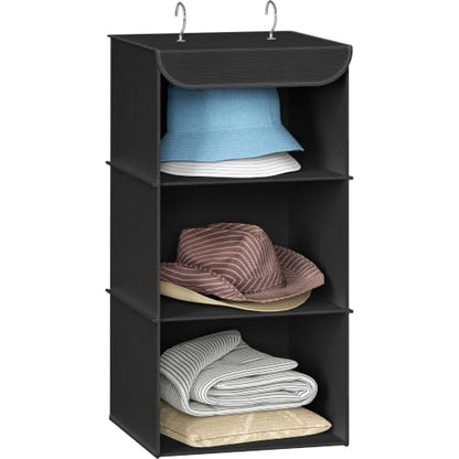 Simple Houseware 3-Shelf Hanging Closet Organizer, Fabric Storage Shelves with 57L Capacity, Black - color: Black