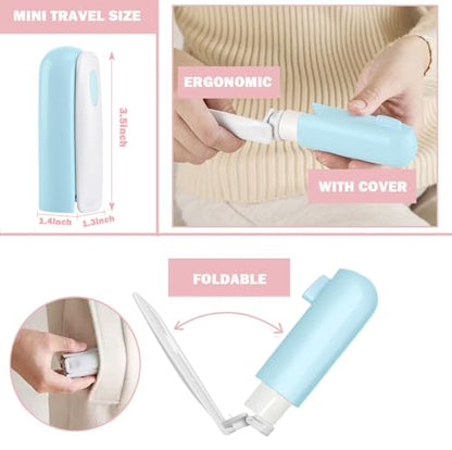 Mini Travel Lint Roller with 150 Sticky Sheets, Foldable Portable Lint Roller for Clothes, Travel, Compact Small Pet Hair Remover for Purse Car Bag Essentials (Blue) - color: Blue