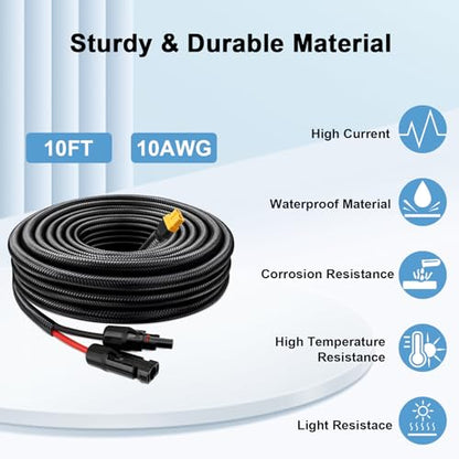 MOOKEERF Solar to XT60 Cable 10AWG - 10FT Solar Connector to XT60 Adapter Cable for Solar Panel to Battery RV Portable Power Station Solar Generator - 10 Foot - size: 10FT
