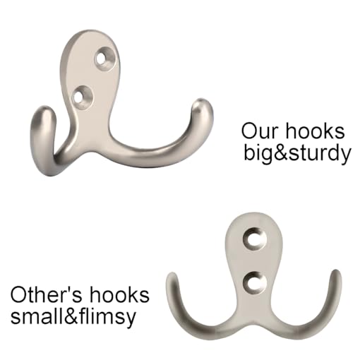 IBosins 16 Pack Heavy Duty Double Prong Coat Hooks Wall Mounted with 32 Screws Retro Double Hooks Utility Hooks for Coat, Scarf, Bag, Towel, Key, Cap, Cup, Hat(Silvery) - color: 16 Pcs Silvery