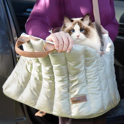 ClevaHome Small Dog Car Seat & Travel Carrier & Pet Bed, Non-Slip Booster Seat for Dogs up to 10lbs, Fashionable Pet Carrier Bag for Indoor and Outdoor - style: Polyester