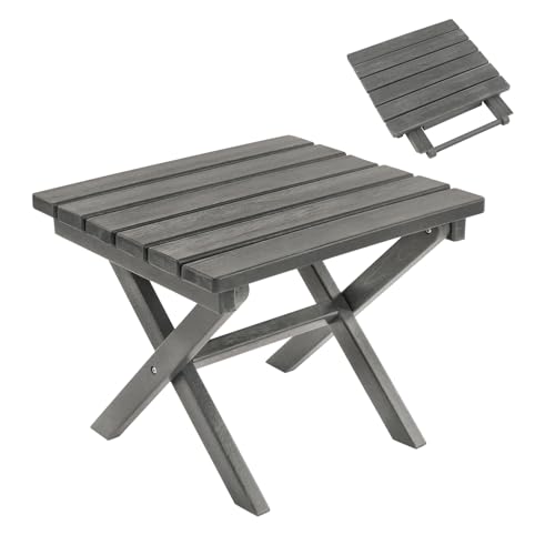 Furnimart 18" Square Foldable Side Table for Outdoor & Camping, Extra-Thick HDPE Weather-Resistant Small Coffee Table, Portable Grey Outdoor End Table for Balcony Poolside Space Saving(Gray) - color: Grey