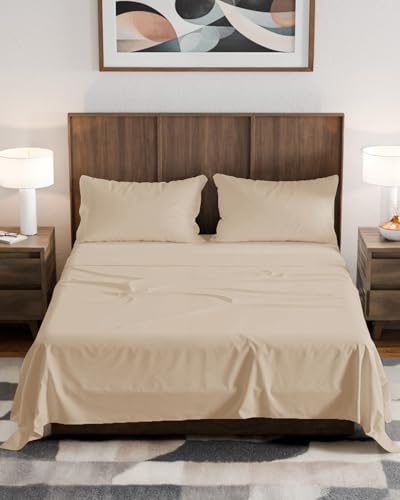 Olympic Queen Sheet Set 66x80 - 4 Piece RV Olympic Queen Size Sheets - Ultra-Soft, Breathable & Cooling - Fits 14” to 16" Mattress w/ Deep Pockets - Comfy Luxury Bedding - Fade & Wrinkle Free - Wheat - color: 13 - Wheat, size: Olypmic Queen