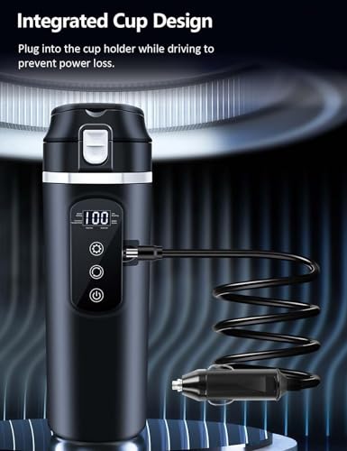 Intelligent 12V Car Electric Kettle with Touchscreen, 13.5oz Travel Kettle, 304 Stainless Steel, Leak-Proof Lid, Variable Temperature (113-212°F) for Coffee, Tea & Milk – Ideal for Trucks, Buses, Cars - color: Black 12V/400ml/S