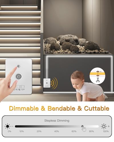 Under Cabinet Lighting Wireless, 2 Pack 5000mAh 13FT COB Motion Sensor Led Light Strips Indoor, Rechargeable Battery Powered Motion Activated Stair Shelf Closet Cabinet Counter Led Strip Tape Lights