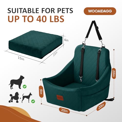 WOOAIDAGG Dog Car Seat for Medium Dogs, Pet Travel Bed with Seat Belt Channel, Fully Detachable and Washable, 3 Straps Easy to Install (Green) - color: Green