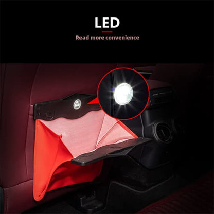 Car Leather Trash Bag Smart LED Waterproof Organizer Storage Garbage Can (Black) - color: Black