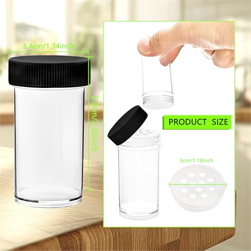 50 Pack Mini Plastic Spice Jars with White Caps 1 oz Clear Round Spice Bottles with Sifters Small Empty Seasoning Containers for Travel Home Storing Spice Seasoning Powders (Black) - color: Black