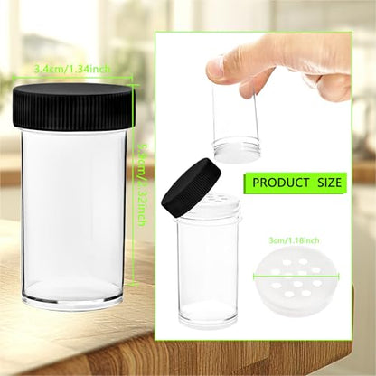 50 Pack Mini Plastic Spice Jars with White Caps 1 oz Clear Round Spice Bottles with Sifters Small Empty Seasoning Containers for Travel Home Storing Spice Seasoning Powders (Black) - color: Black