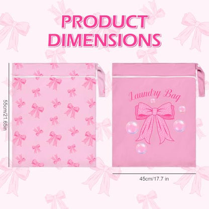 2 Pcs Large Travel Laundry Bags Waterproof Wet Dry Bag, Washable Dirty Clothes Bags for Travel，Drawstring, Bathing Suit, Workout, Gym Clothes Laundry, Swimming Pool & College Dorm, Pink Bow - color: Pink Bow