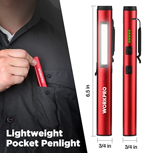 WORKPRO Rechargeable Pen Light, 450 Lumen LED Flashlight with 365 nm UV Black Light, Multifunctional Penlight for Mechanic Emergency Outdoor - color: Red
