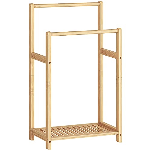 HOOBRO Freestanding Towel Rack for Bathroom, 2 Tier Decorative Bamboo Blanket Rack, Quilt Display Stand with Storage Shelf, 16.5" L x 9.4" W x 30.5" H, Bedroom, Living Room, Natural Color YL02LB01 - color: Natural