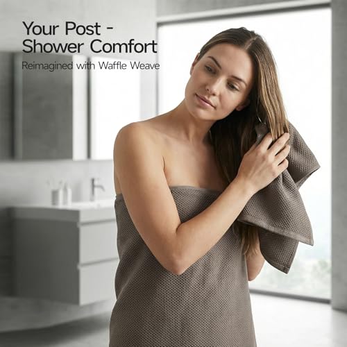 REDKISS 100% Cotton Waffle Weave Bath Towels 4 Pack - 27.5x55 Inches| Lightweight, Quick Dry & Highly Absorbent,Perfect for Spa, Gym, Travel, Guest Bathroom-Brown - color: Brown