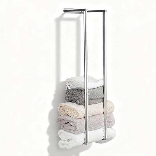 Towel Racks for Bathroom, NEWRAIN Stainless Steel Rolled Towel Storage Wall Mounted Bath Towel Holder for Folded Large Towel Washcloths, Bathroom Organizing Brushed Nickel - color: Brushed Nickel, style: Square