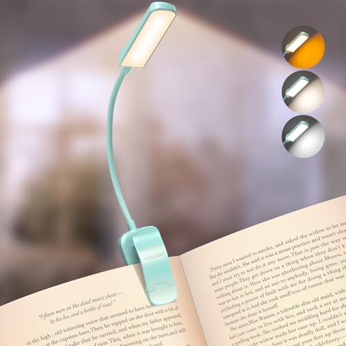 Glocusent 13 LED Rechargeable Book Light for Reading at Night, Eye-Caring 3 Amber Colors & Stepless Dimming, Lasts 1 Week to 2 Months, Travel Clip on Lamp, Gifts for Book Lovers, Men, Women & Kids - color: Sky Blue