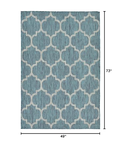 Unique Loom Outdoor Trellis Collection Area Rug (4' 1" x 6' 1" Rectangle, Teal/ Gray) - color: Teal/Gray, size: 4'1" x 6'1" (Rectangular)