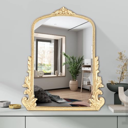 Vintage Small Arched Mirror, 17 * 12in Wall Mounted Vanity Mirror for Living Room, Bedroom, Bathroom, Entryway, Porch, Home and Dormitory, Versatile, Vintage Makeup Mirror - color: Gold, size: 20"L x 16"W