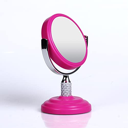 Zahari Home Galvin Double Sided Makeup Mirror with Stand, 1X/3X Magnification, 360 Degree Swirl, 5.60 inch, Pink - color: Pink, size: 5.6"L x 3.8"W