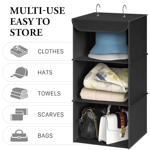 Simple Houseware 3-Shelf Hanging Closet Organizer, Fabric Storage Shelves with 57L Capacity, Black - color: Black