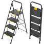 KINGRACK 4 Step Ladder, Sturdy Steel Step Stool with Safe-Lock Design, Handrail, Anti-Slip Wide Pedals, Pass 800lbs Load Testing, Folding Portable Ladder for Multi-Purpose, Home, Kitchen, Black - size: 4 Step Ladder