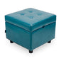H&B Luxuries Tufted Leather Square Flip Top Storage Ottoman Cube Foot Rest (Blue with Storage) - color: Blue With Storage
