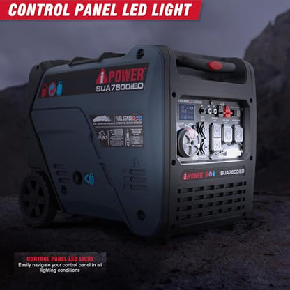 A-iPower 7600W Dual Fuel Quiet Portable Inverter Generator, Electric Start RV Ready, EPA & CARB Compliant CO Sensor, With Telescopic Handle For Backup Home Use, Tailgating & Camping (SUA7600iED)
