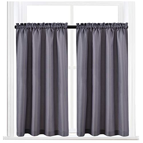 Valea Home Waffle Weave Textured Half Window Tier Curtains for Kitchen Water Repellent Window Covering Bathroom Short Curtains, 72" x 45", Grey, Set of 2 - color: Grey, size: 36"W x 45"L (Pack of 2)