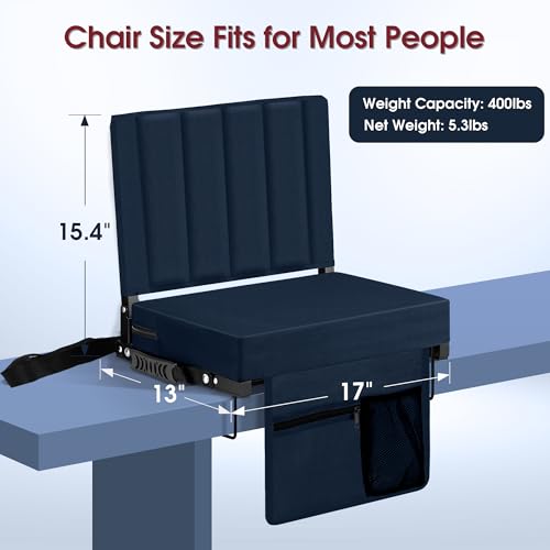 Stadium Seat for Bleachers with Back Support, Portable Bleacher Seat with Wide Comfy Padded Cushion, Metal Hook, Folding Stadium Chair with Shoulder Strap, Carry Handle, Cup Holder, Navy Blue - color: Navy Blue