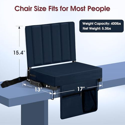 Stadium Seat for Bleachers with Back Support, Portable Bleacher Seat with Wide Comfy Padded Cushion, Metal Hook, Folding Stadium Chair with Shoulder Strap, Carry Handle, Cup Holder, Navy Blue - color: Navy Blue