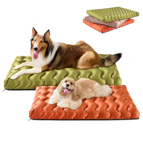 Washable Dog Bed, Cooling Dog Crate Bed Mat with Memory Foam, Water-Resistant Outdoor Dog Bed for Large Medium Small Dogs - color: orange, size: 36"L x 27"W x 3"Th