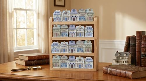 Wood Rack Shelf for Lenox Village Spice Jars 4-Tier Wall Mount Spice Rack for 24 Jars, No Assembly Required Display Organizer for Collectible Mini Spice Houses