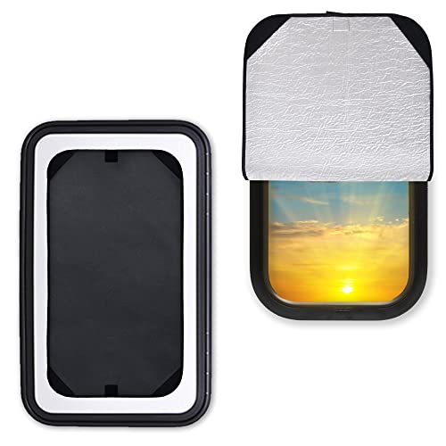 EcoNour RV Door Window Shade | Trailer RV Skylight Covering for Total UV Protection | Foldable Window Sunshade | Blinds for Camper Windows | Camping Accessories for Travel Trailer | 16" x 25" - color: Black & Silver, size: Medium
